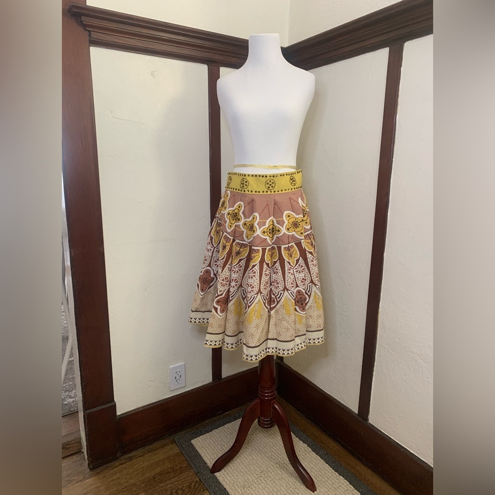 Anthropologie Brown and Yellow Beaded Skirt